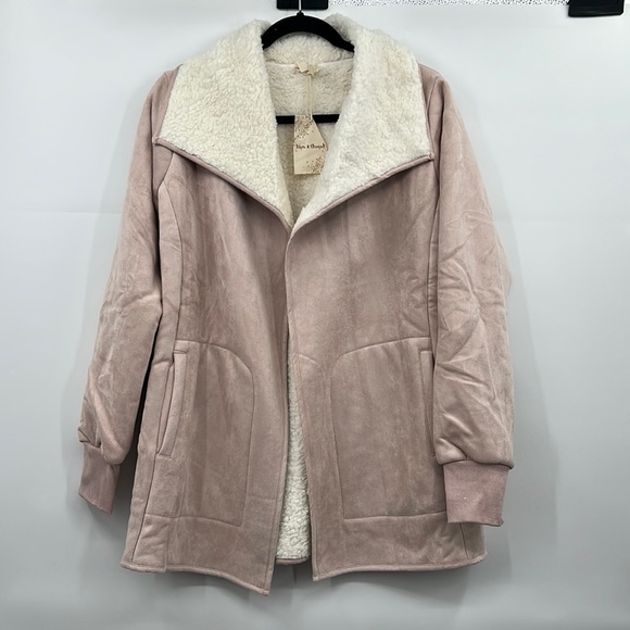 404. Sherpa Jacket Suede Outer Texture Rose Pink & Cream Restocked NWT - Picture 3 of 9
